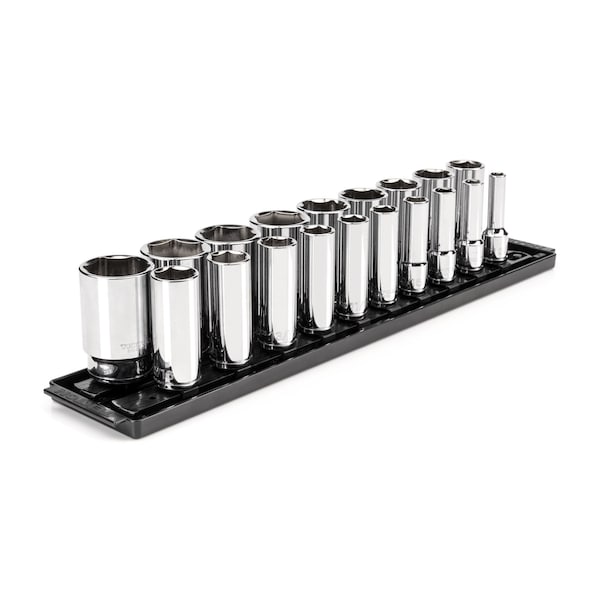 1/2 Inch Drive Deep 6-Point Socket Set with Rails, 19-Piece (3/8-1-1/2 in.)